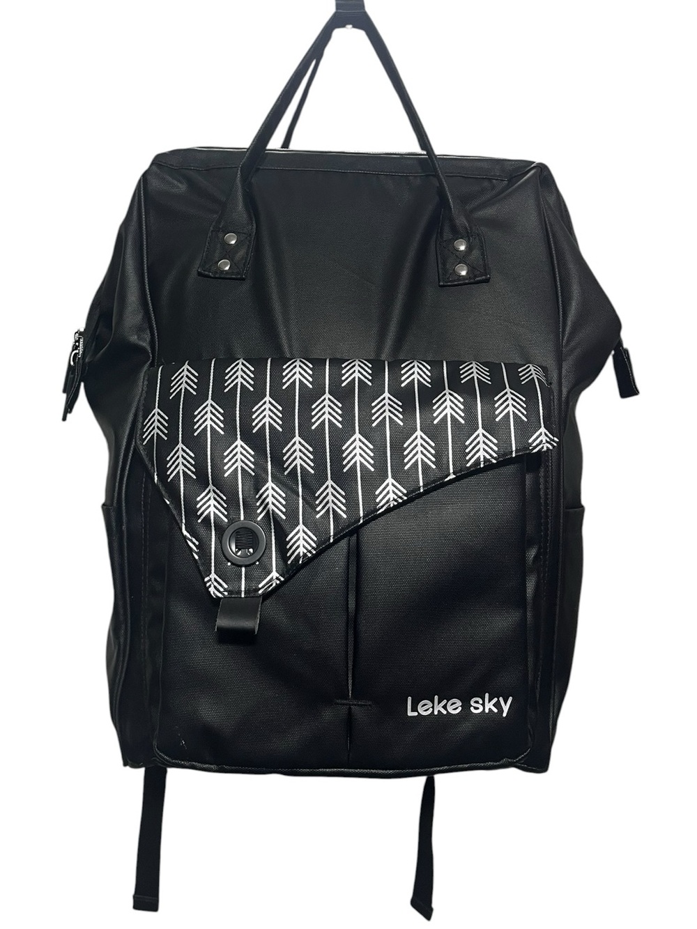 Leke Sky Black Backpack - Arrow Print Front